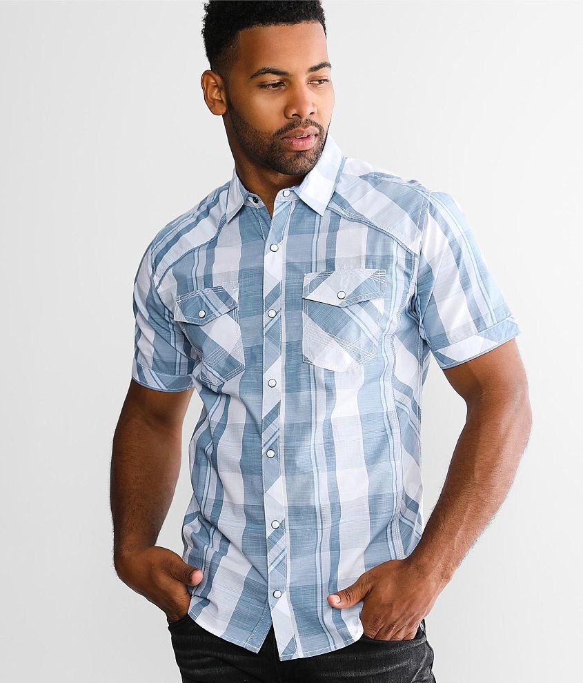 BKE Plaid Standard Shirt - Men's Shirts in Light Blue White | Buckle