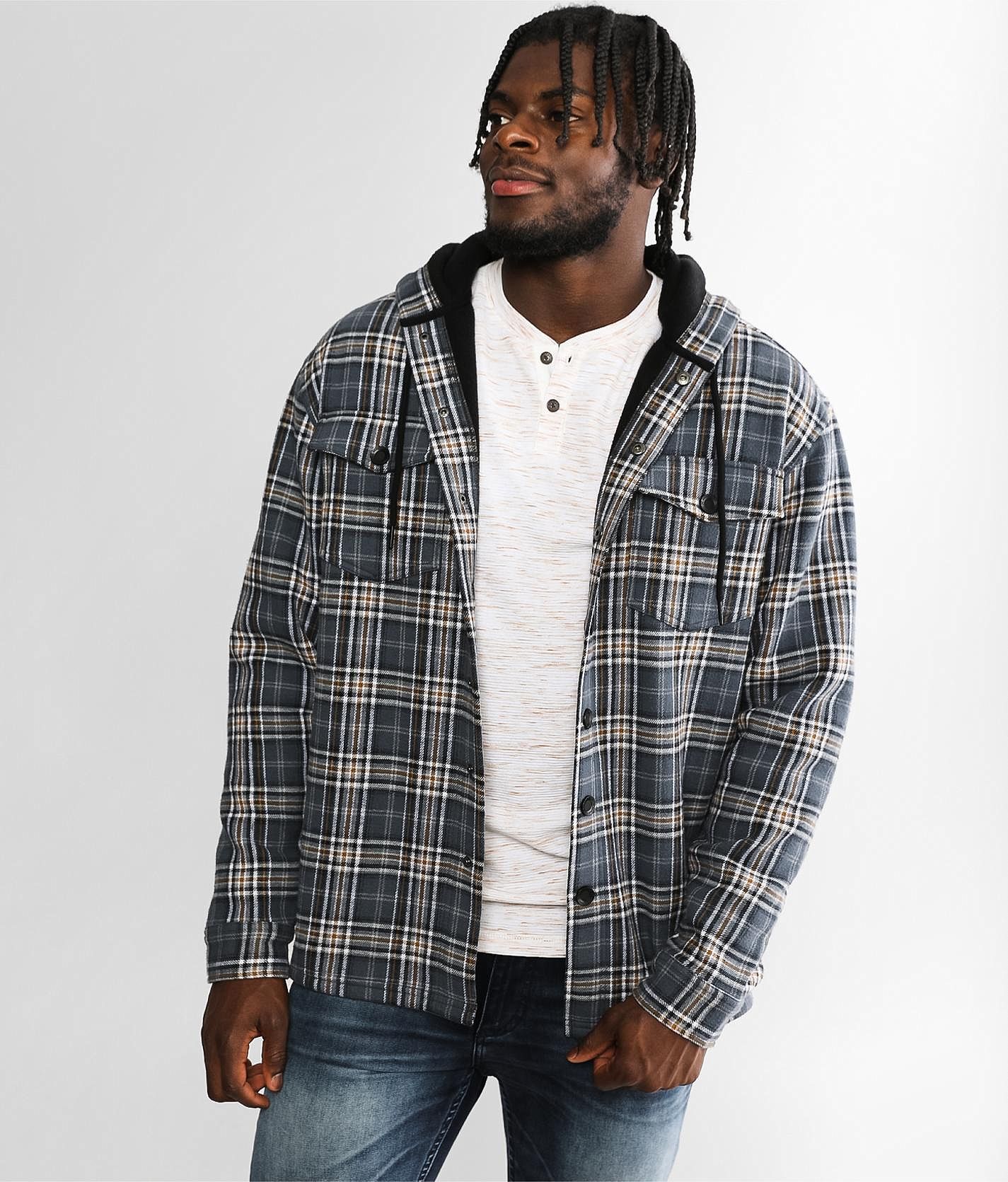 Plaid flannel jacket outlet with hood