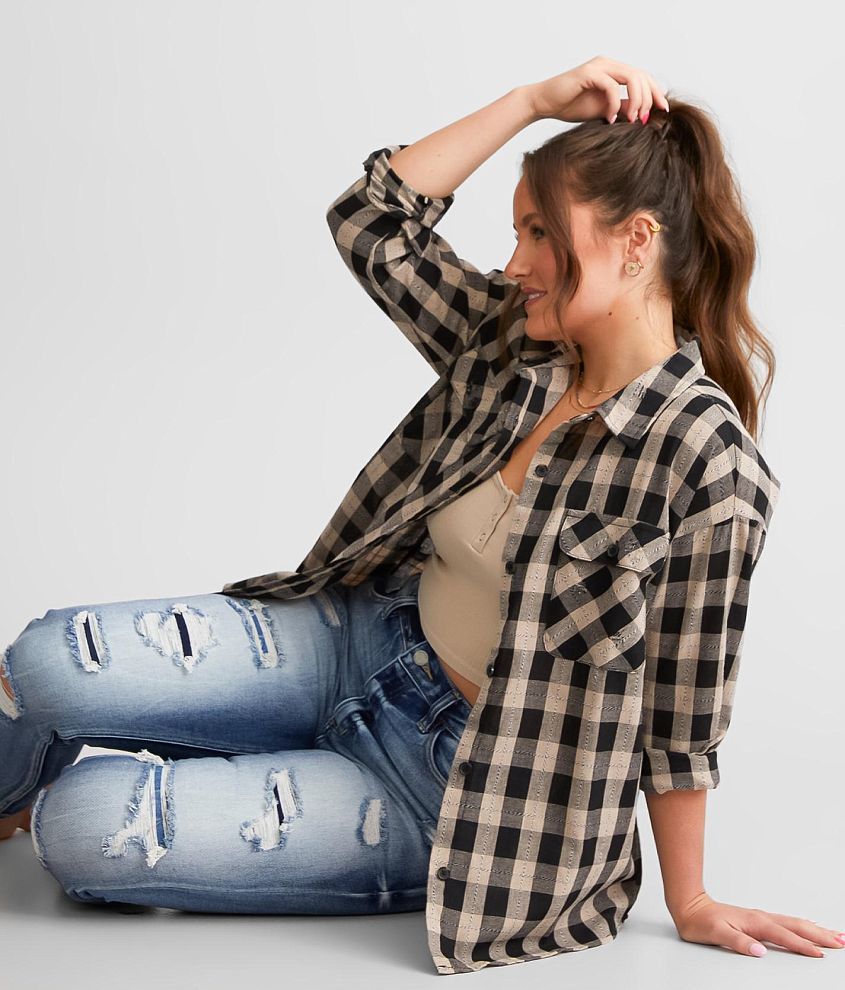 BKE Checkered Woven Shirt front view