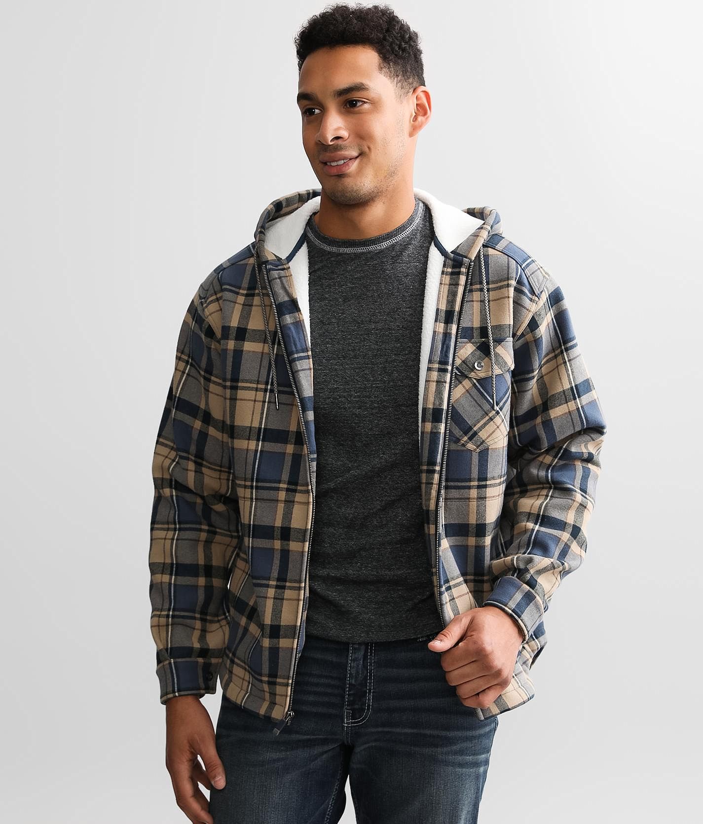 Departwest Plaid Hooded Jacket - Men's Coats/Jackets in Tan Blue