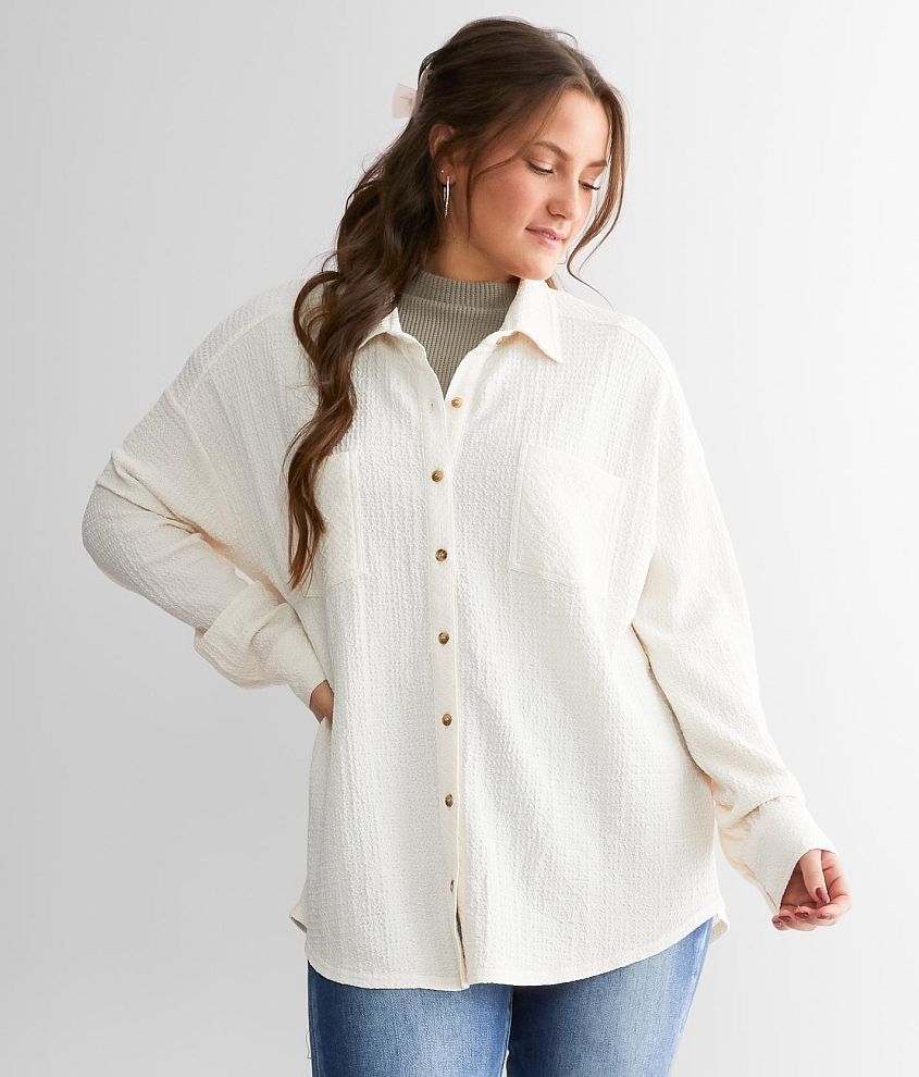 BKE Crinkle Knit Shirt - Women's Shirts/Blouses in Cream