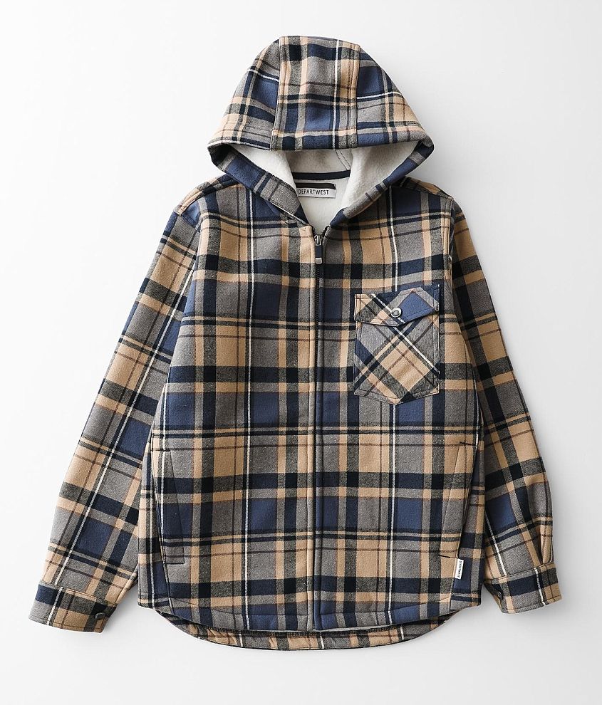 Boys - Departwest Plaid Hooded Jacket front view