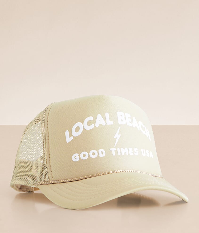 Local Beach Good Times USA Trucker Hat Women's Hats in Khaki Buckle