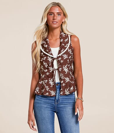 Willow & Root Floral Collared Vest front view