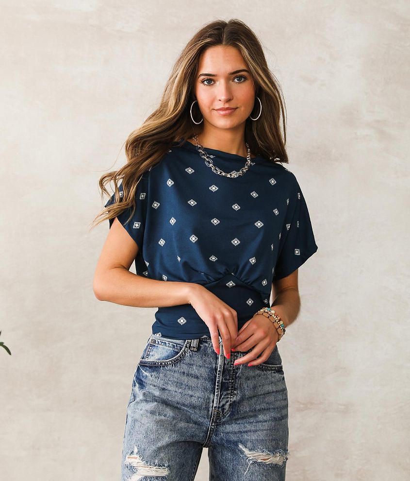 Willow & Root Floral Chiffon Top - Women's Shirts/Blouses in Blue