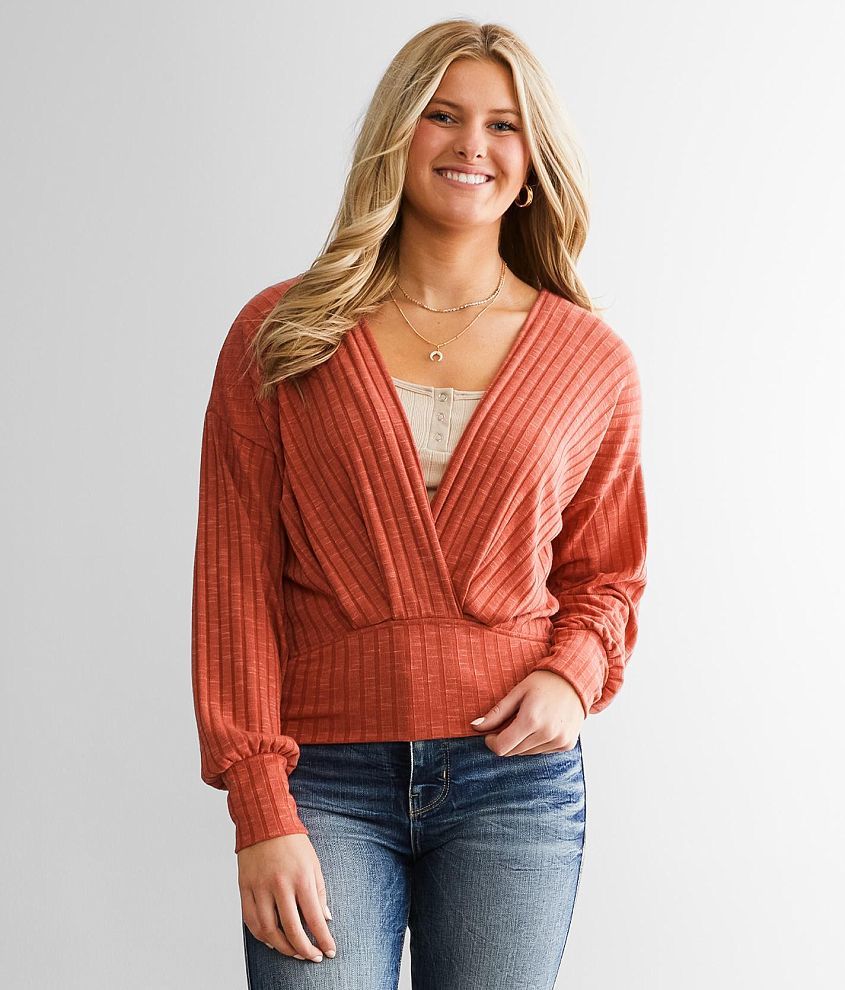 Daytrip Surplice Knit Top front view