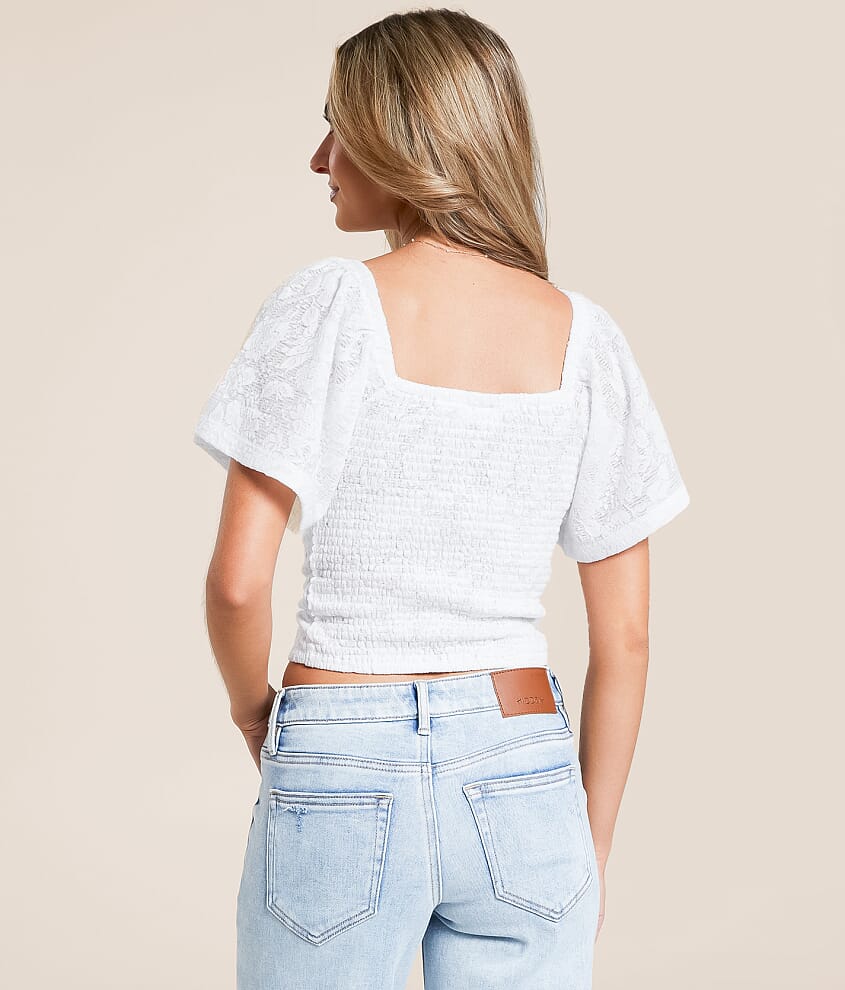 Floral Jacquard Keyhole Cropped Top