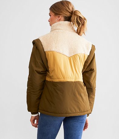 Steve Madden Hana Pieced Sherpa Convertible Coat BACK