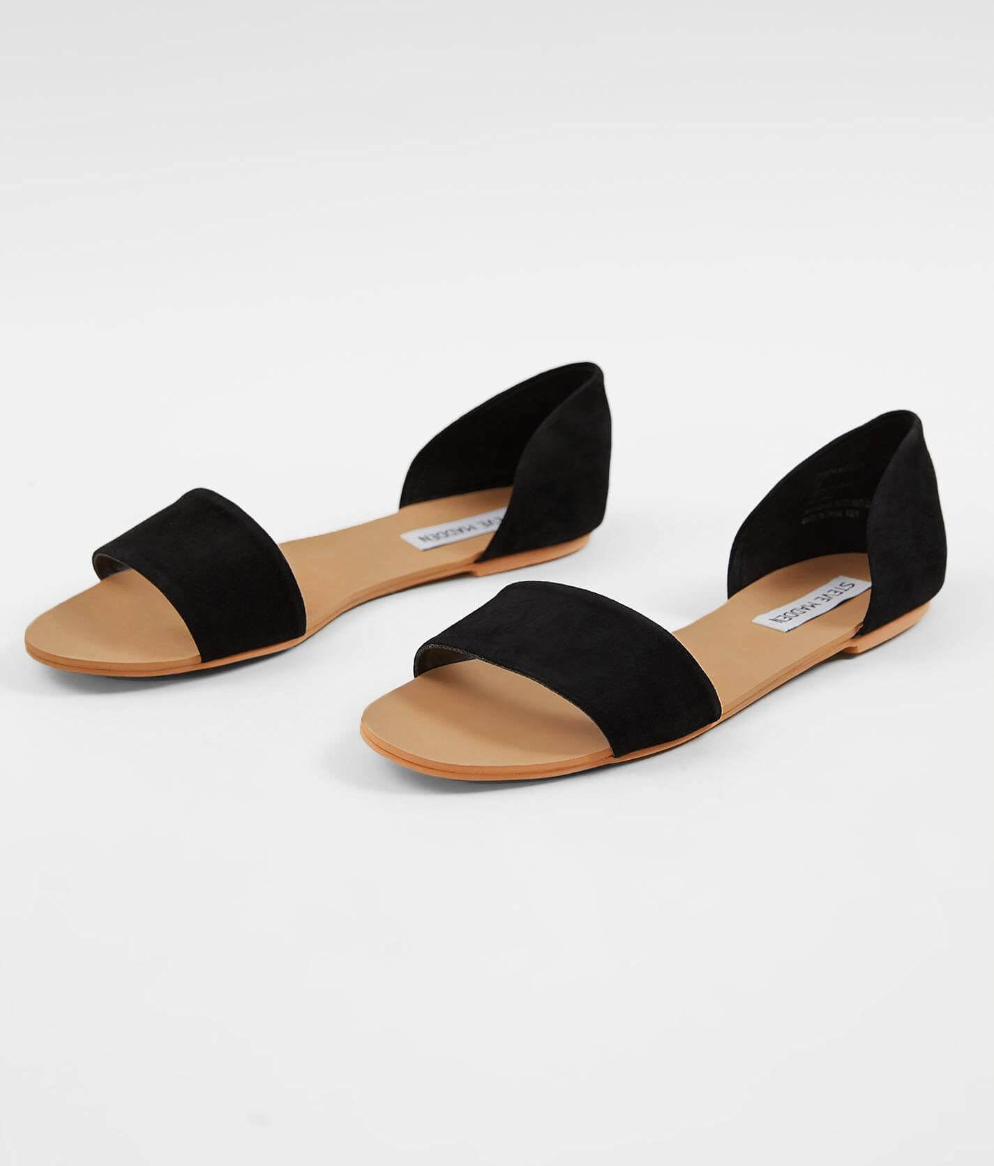 Steve Madden Suede Peep Toe Sandal Women s Shoes in Black Suede Buckle