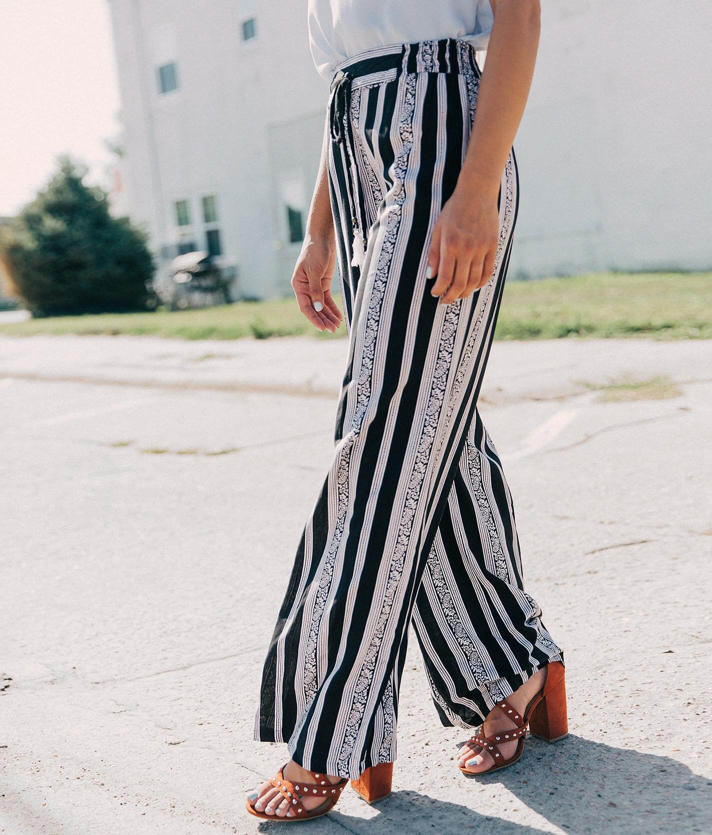 black and white striped wide leg pants