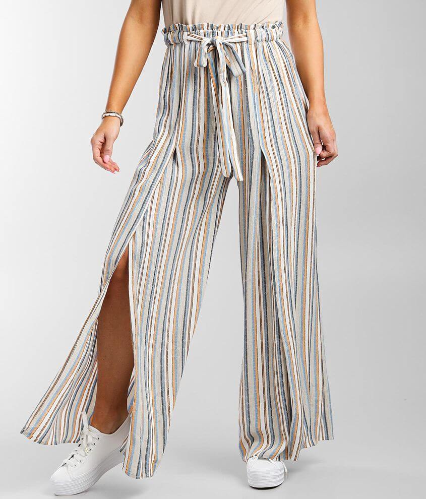 Angie Striped Woven Wide Leg Paperbag Beach Pant - Women's Pants