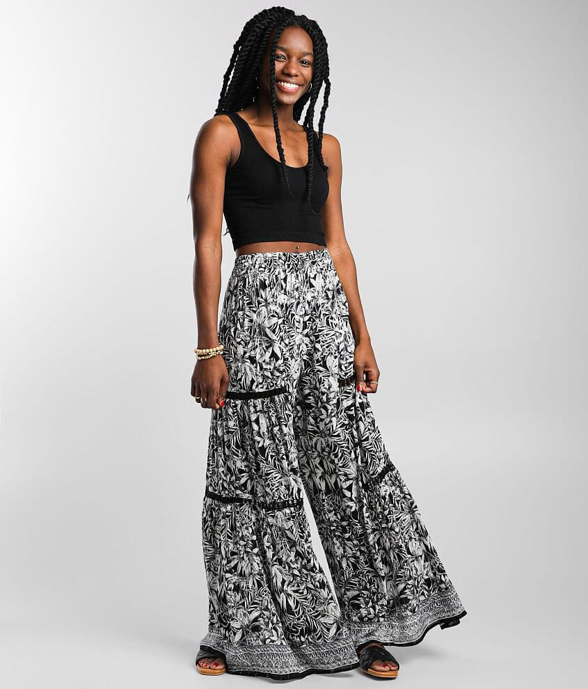 Angie Floral Wide Leg Pant - Women's Pants in Black White