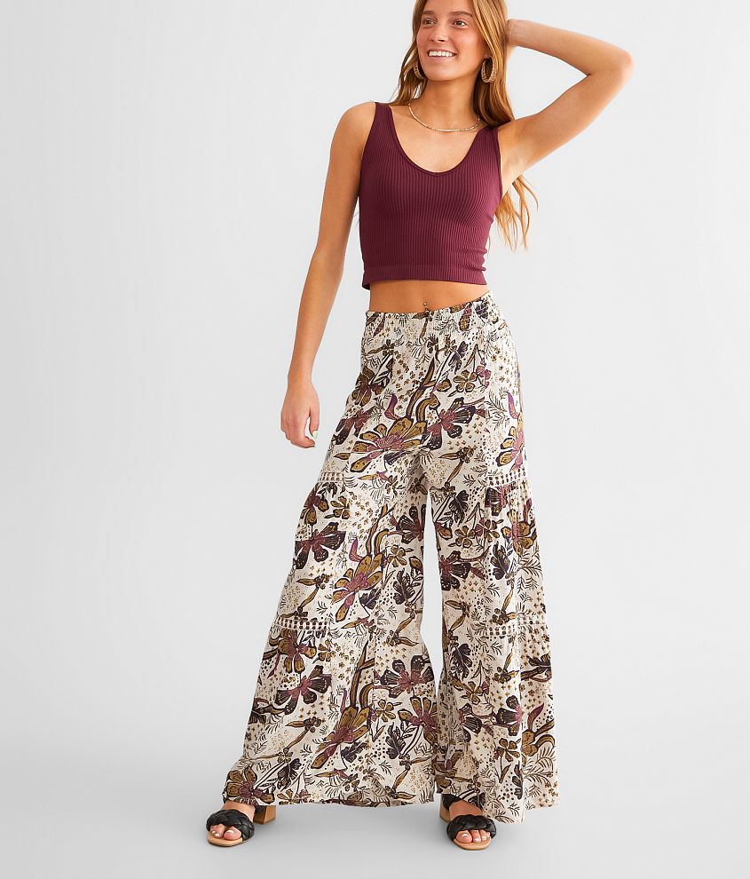 Angie Floral Wide Leg Beach Pant Women's Pants in Oyster Buckle