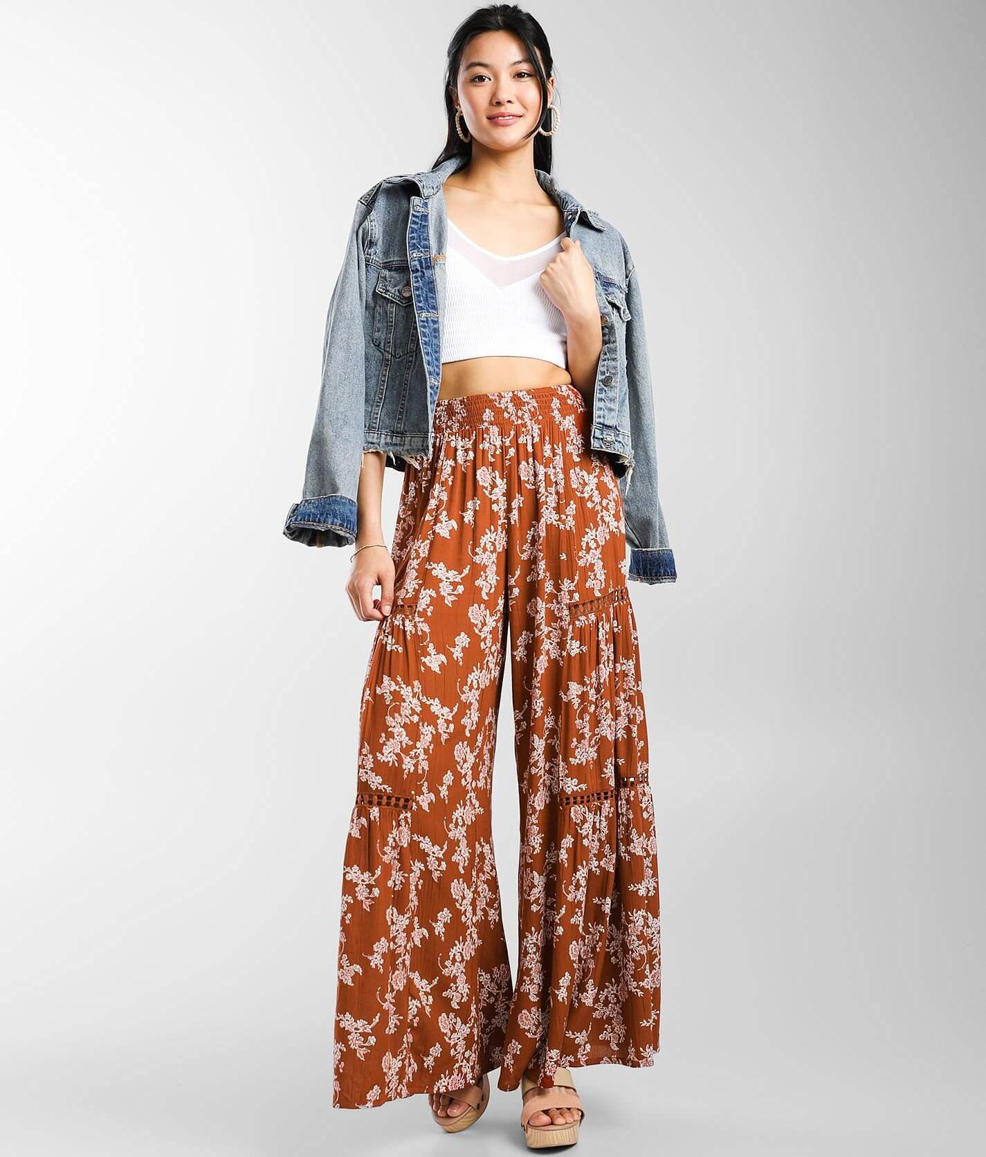 Angie Floral Crochet Inset Wide Leg Beach Pant - Women's Pants in
