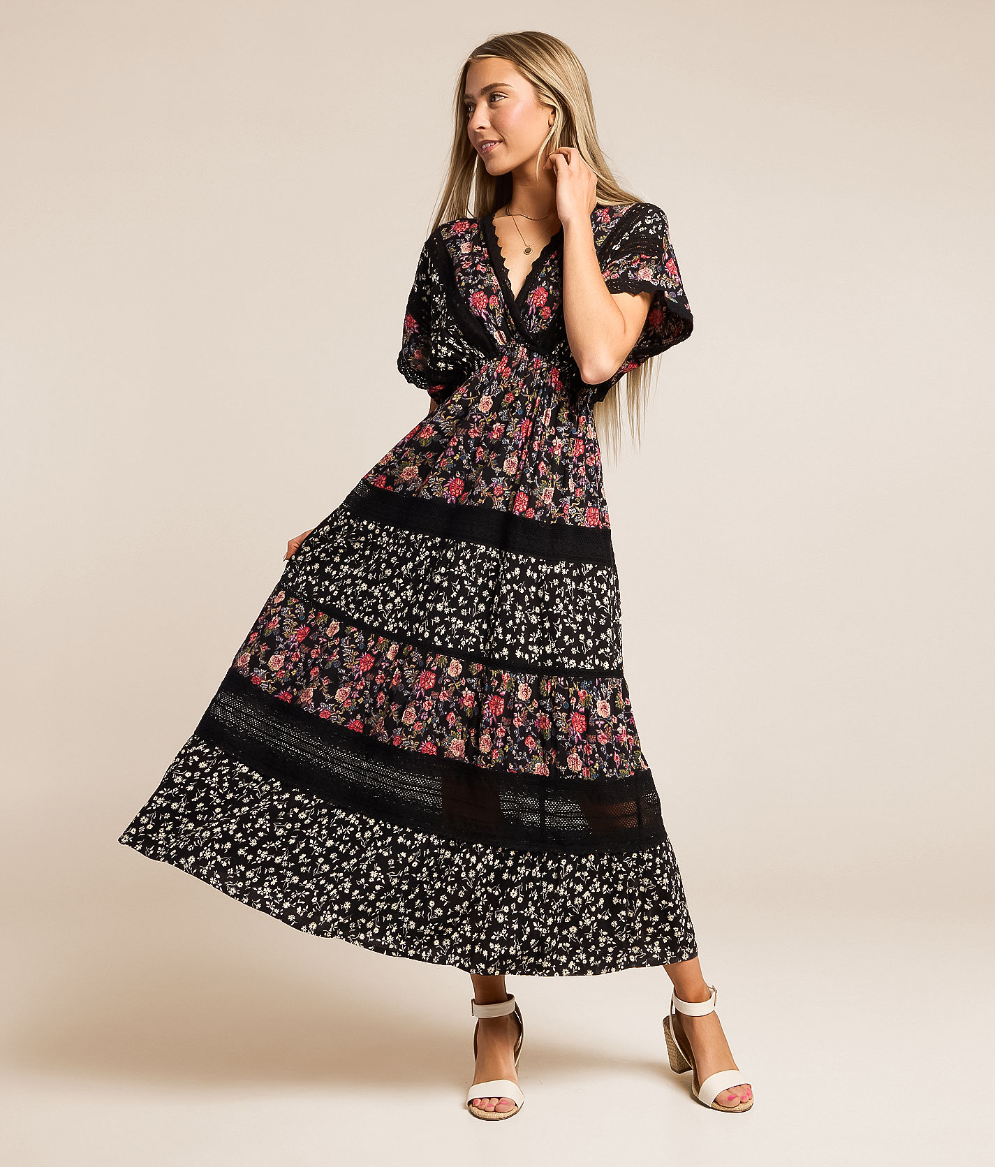 Mame Kuroouchi マメ Floral Willow Dress Willow & Root Mixed Floral Maxi Dress - Women's Dresses in Black