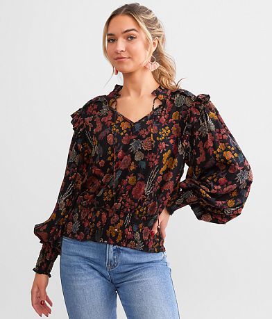 Angie Floral Ruffle Top front view