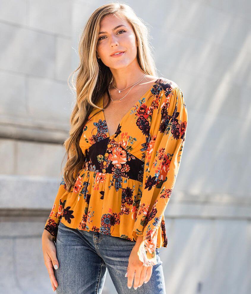 Image of Willow & Root Floral Peplum V-Neck Top