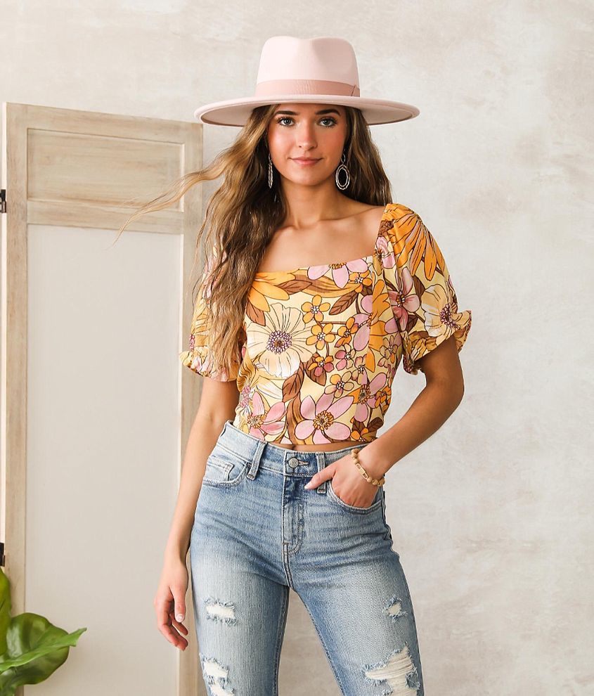 Angie Vintage Floral Cropped Top front view