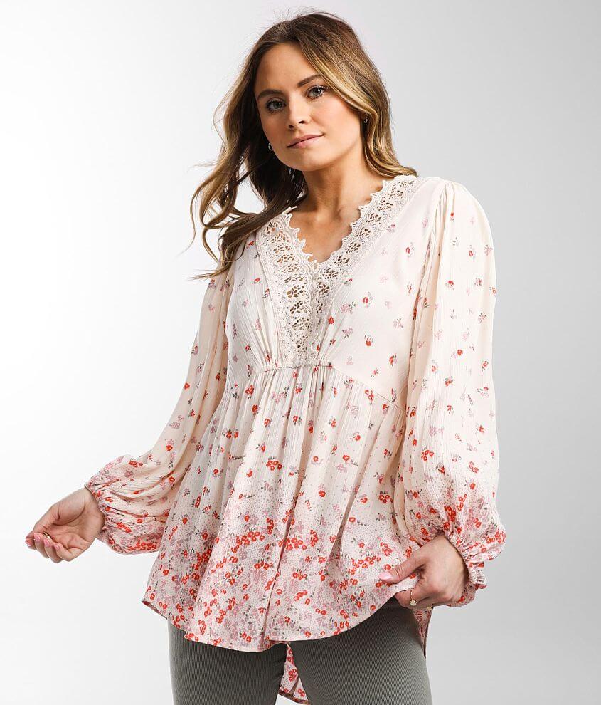 Angie Flowy Floral Crinkle Blouse front view