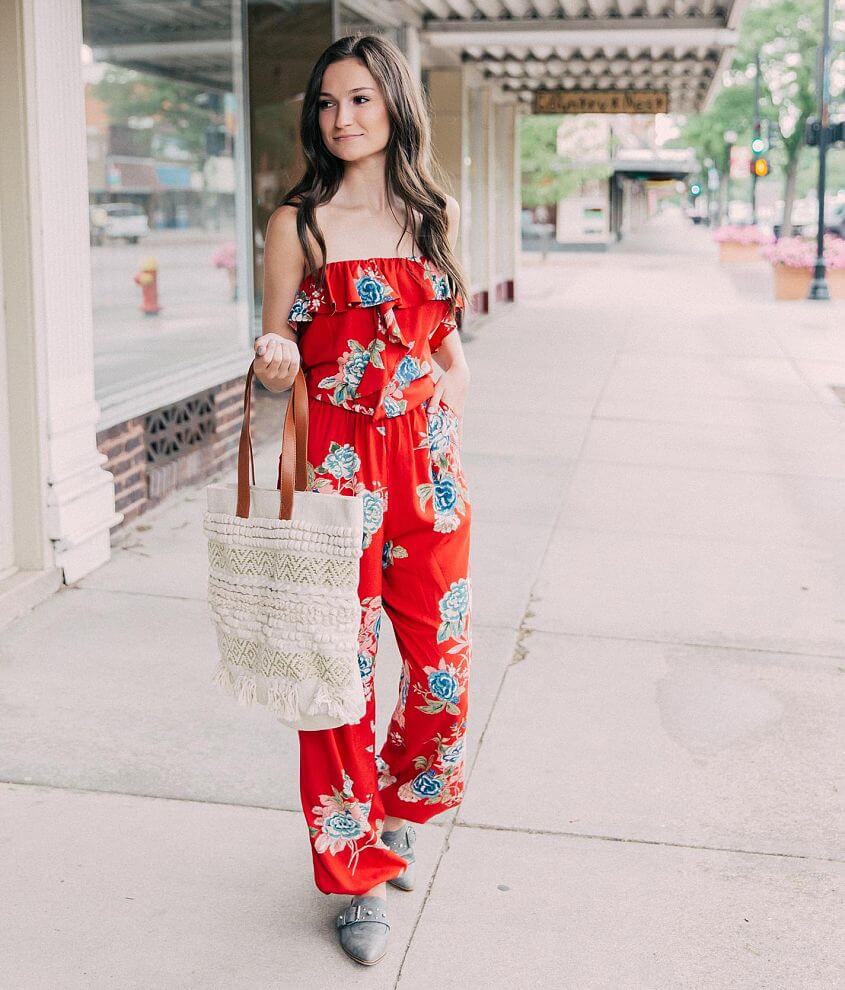 Strapless floral hot sale jumpsuit