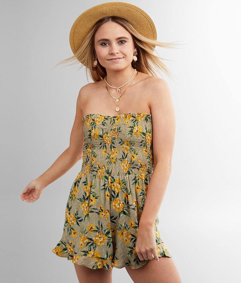 Angie Floral Strapless Romper front view