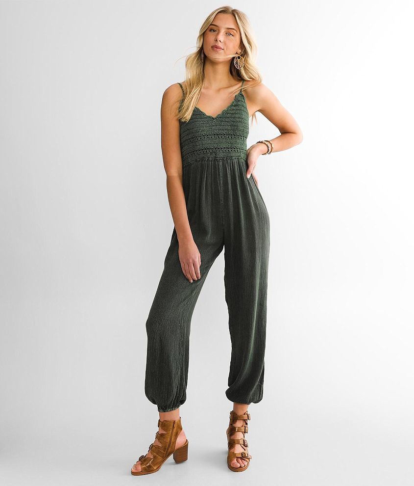 Angie Crochet Jumpsuit - Women's Rompers/Jumpsuits in Green