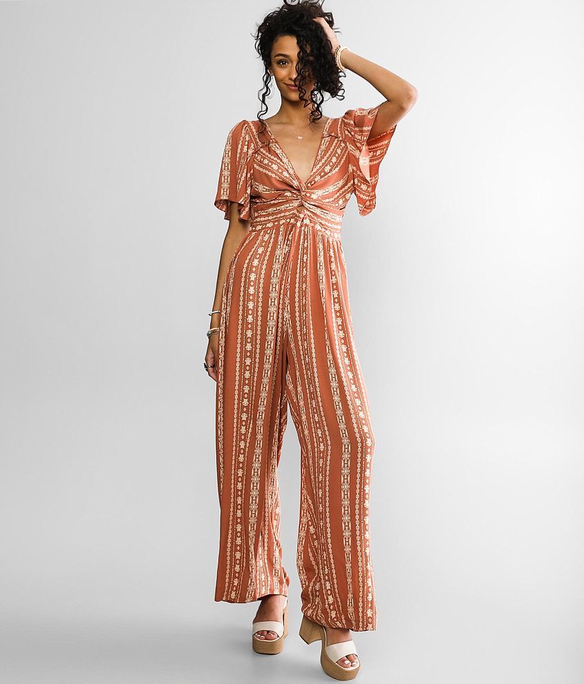 Angie Striped Print Wide Leg Jumpsuit front view