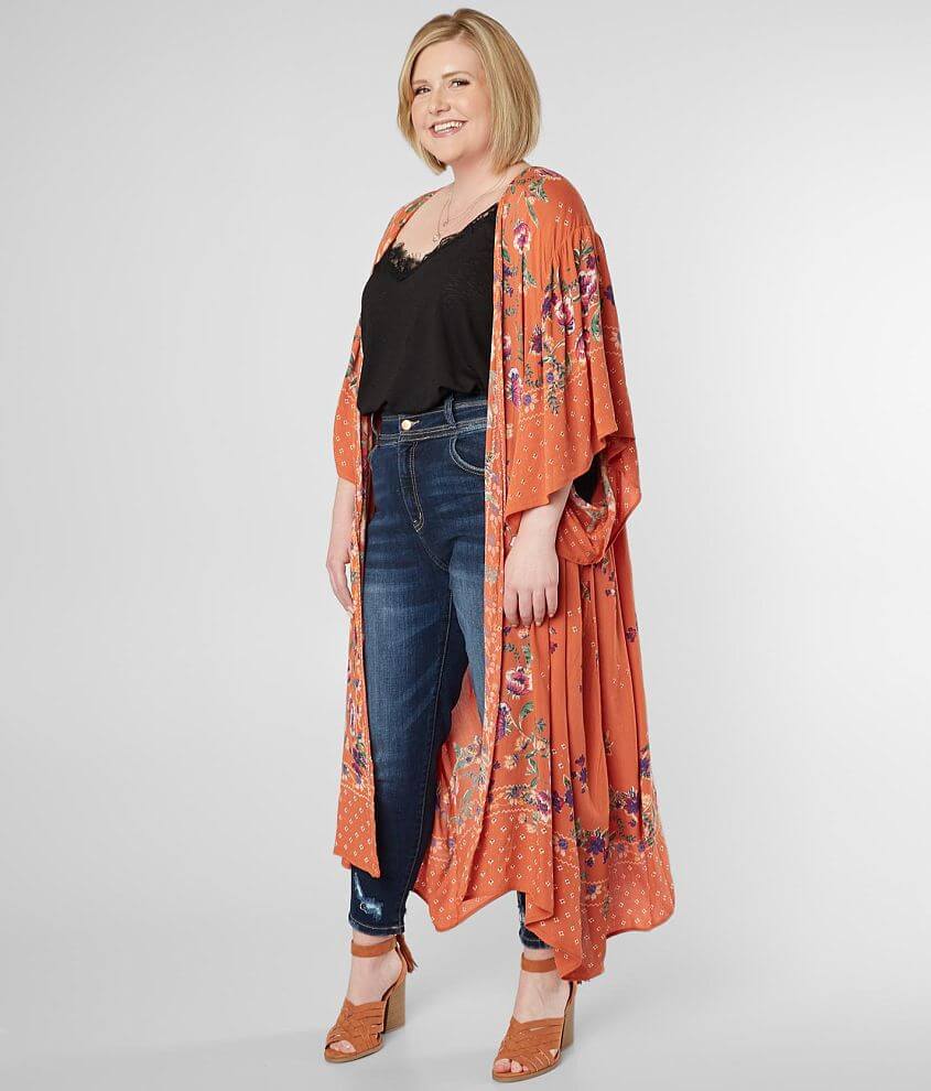 Angie Floral Duster Kimono - Plus Size Only front view
