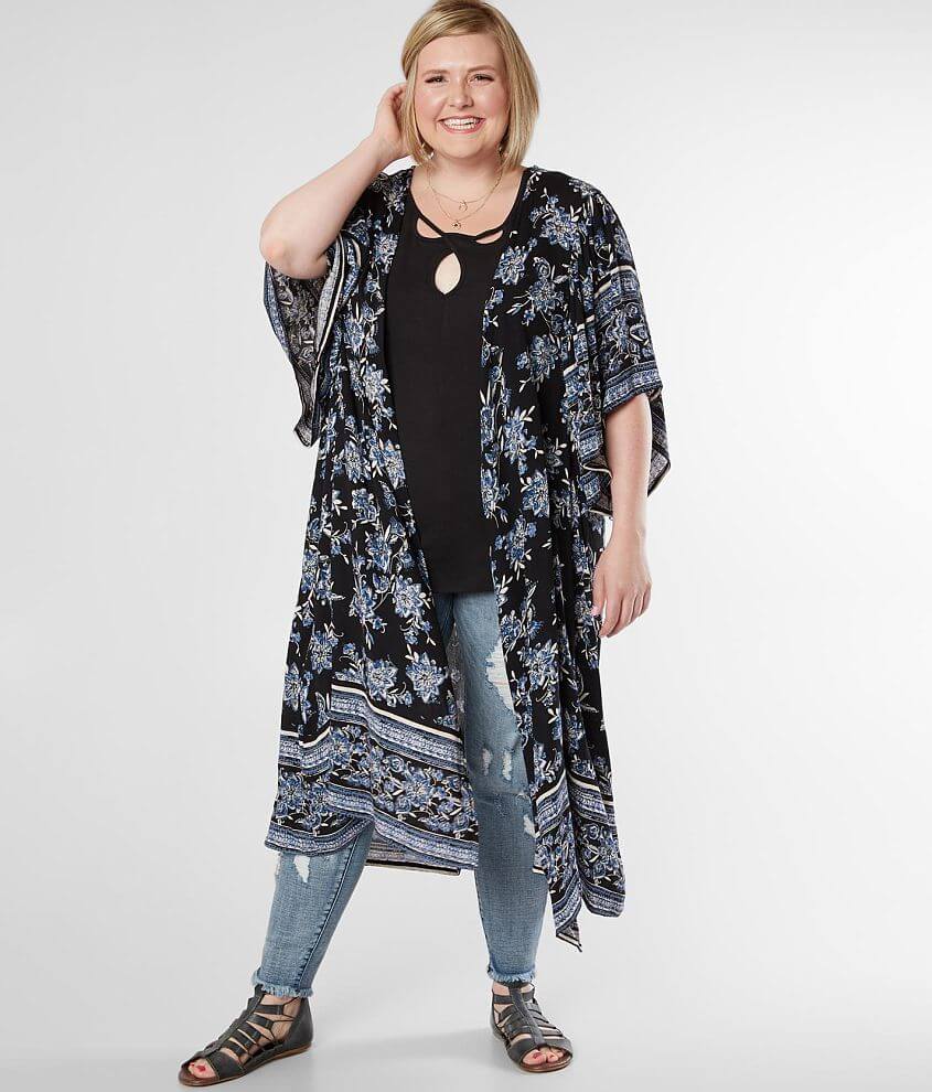 Angie Floral Crinkle Kimono - Plus Size Only front view