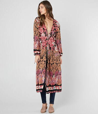 Angie Floral Print Duster Kimono FULL_LEFT_SIDE