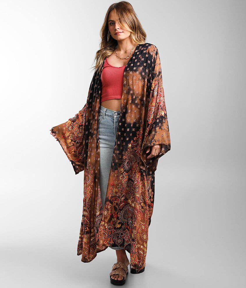 Angie Medallion Printed Bleach Wash Duster Kimono - Women's