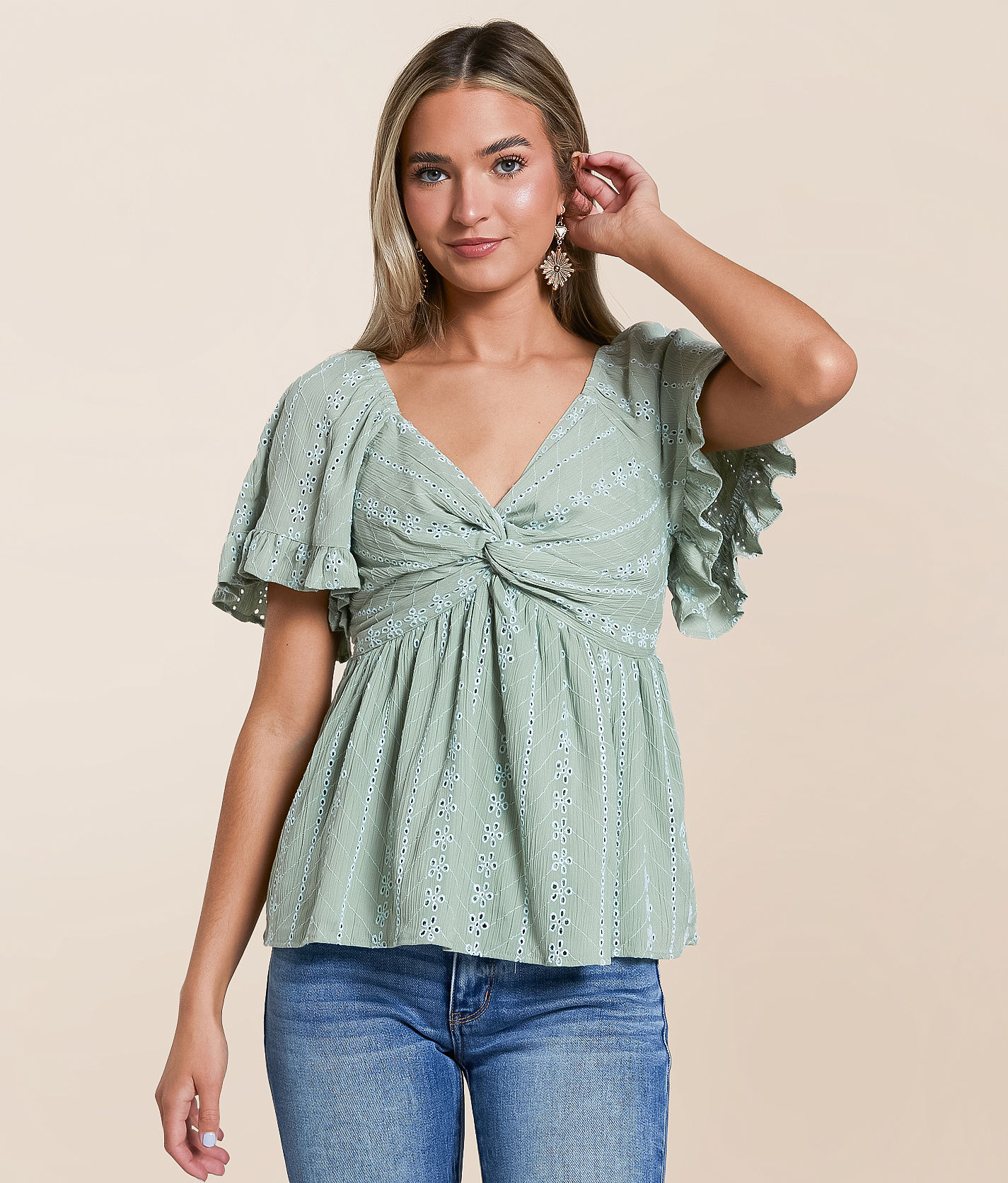 Angie Twisted Front Peplum Top - Women's Shirts & Blouses in