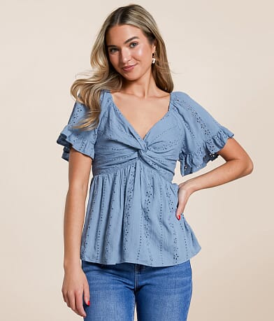 Angie Twisted Eyelet Top front view