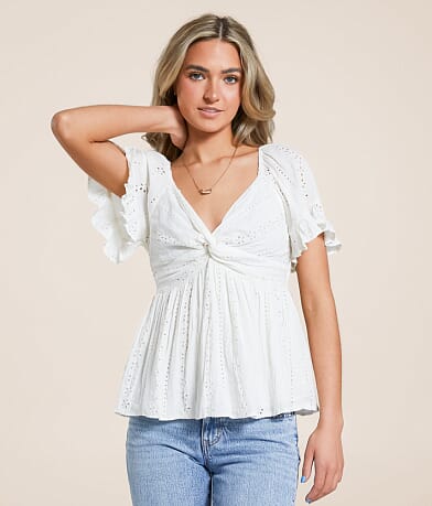 Angie Twisted Eyelet Top front view