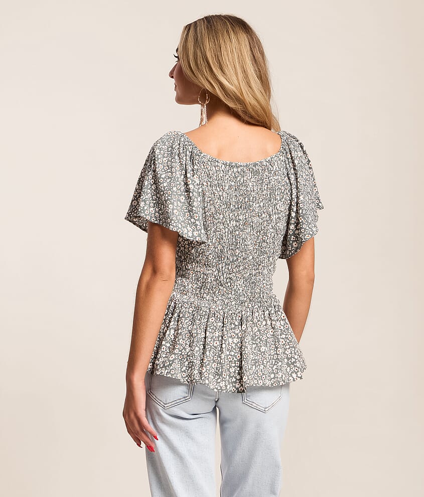 Floral Smocked Peplum Top - thumbnail 2