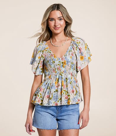 Angie Peplum Floral Top front view