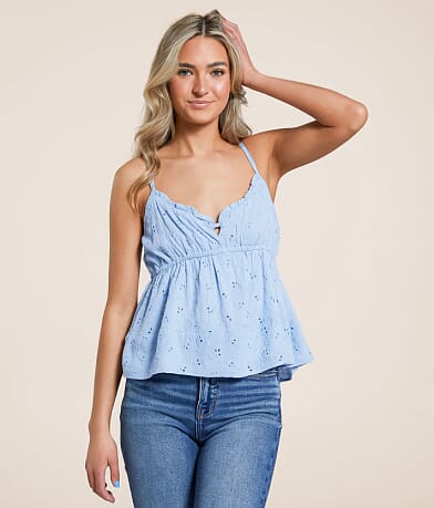 Angie Eyelet Peplum Tank Top front view