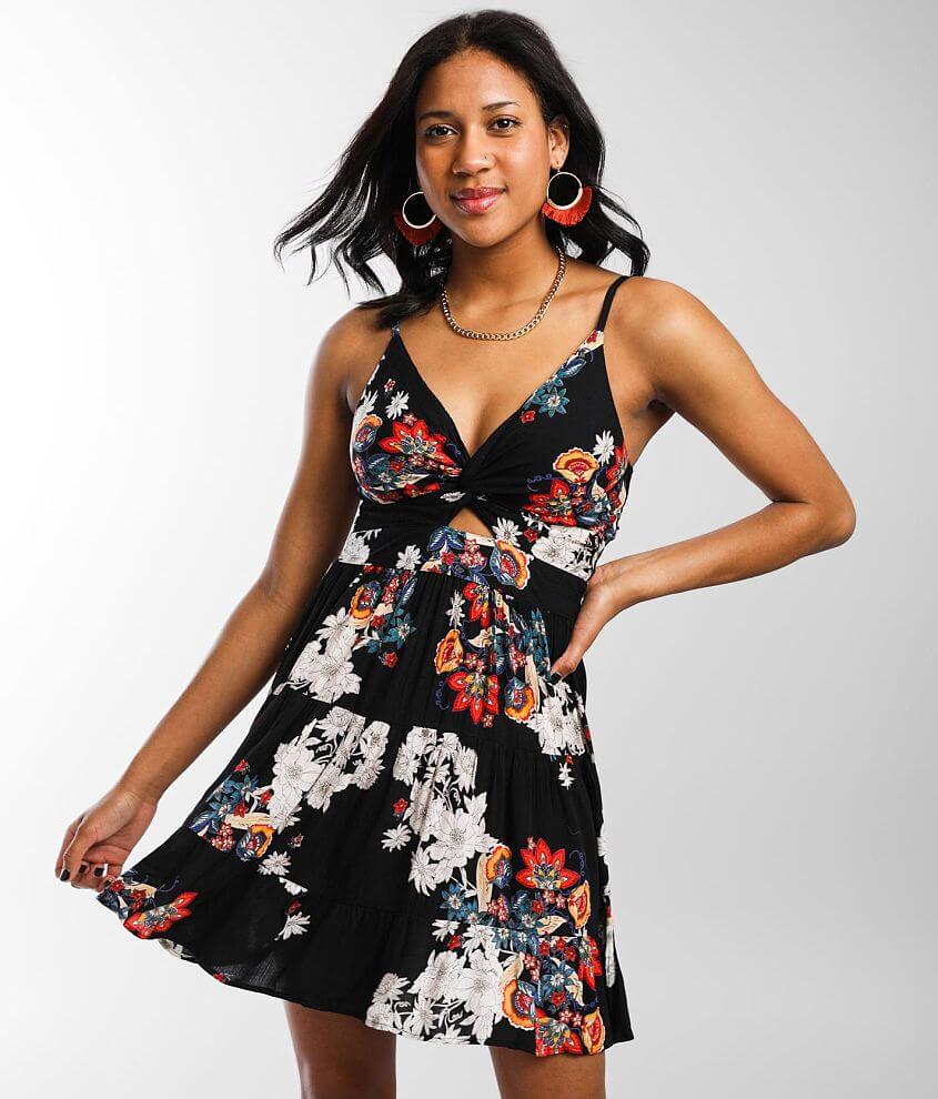 Angie Floral Front Twist V-Neck Dress - Women's Dresses in Black | Buckle