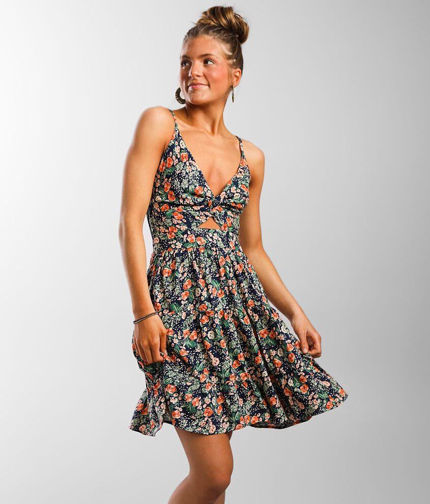 Angie Floral Twisted Cut-Out Dress front view