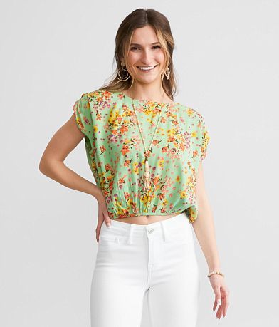 Willow & Root Floral Bubble Cropped Top front view