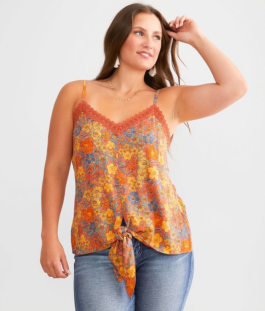 Daytrip Embroidered Floral Tank Top - Women's Tank Tops in Rust Multi