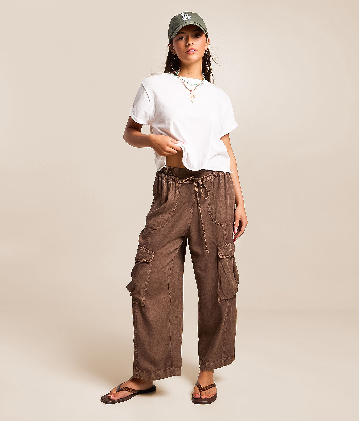 Angie Cropped Wide Leg Cargo Pant - Women's Pants in Brown | Buckle