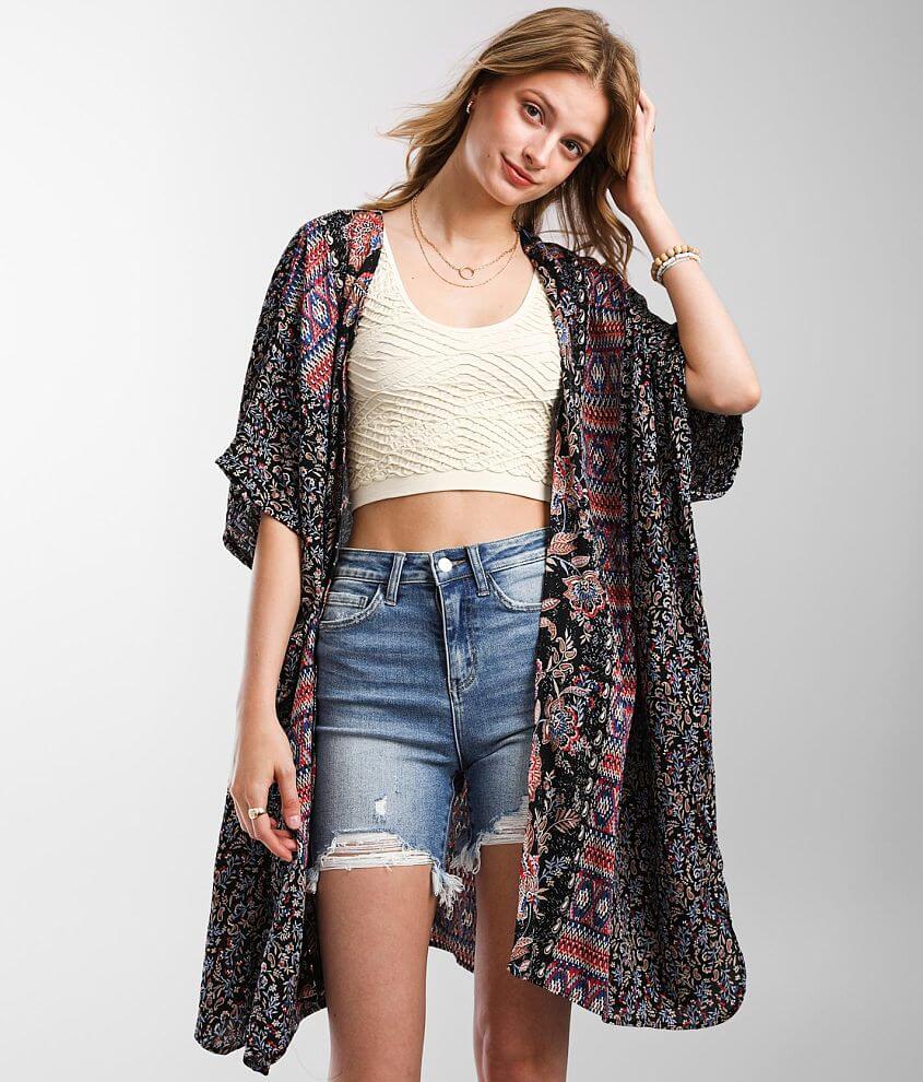 Angie Womens Printed Kimono Duster Long Cardigan : : Clothing,  Shoes & Accessories