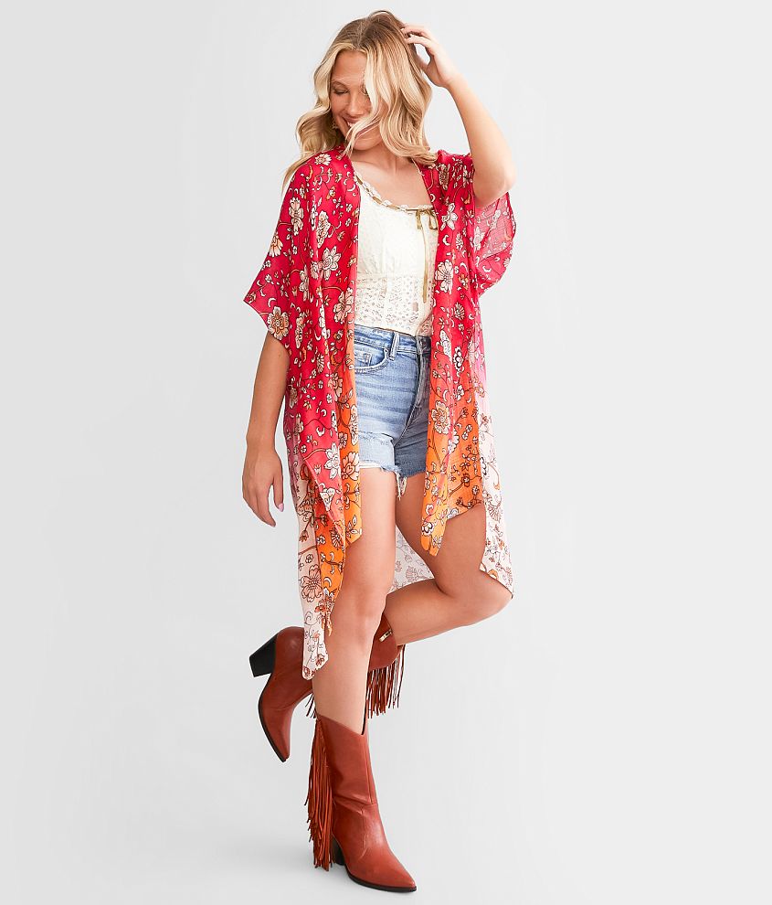 Angie Floral Dip Dye Kimono - One Size