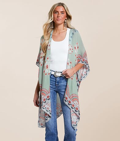 Angie Floral Woven Kimono - One Size front view