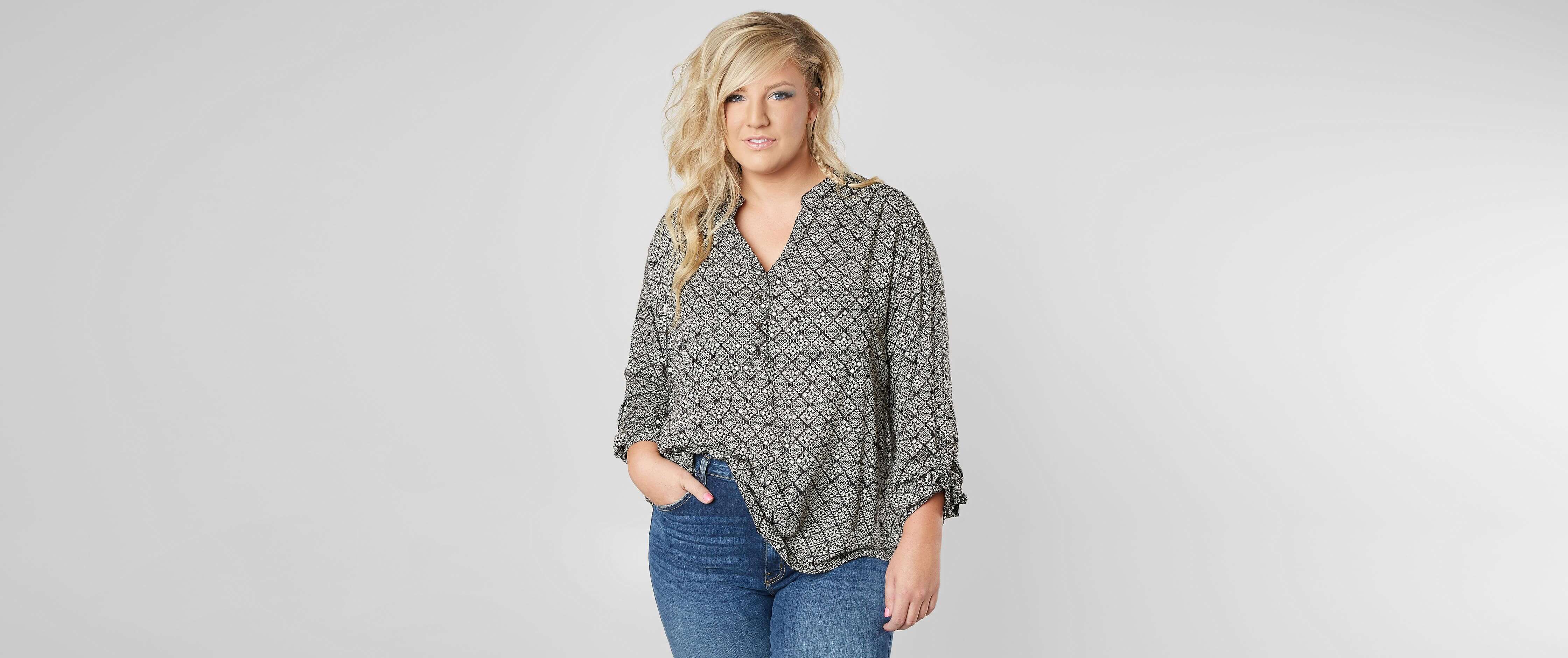 Image of Angie Split Neck Henley Top - Plus Size Only