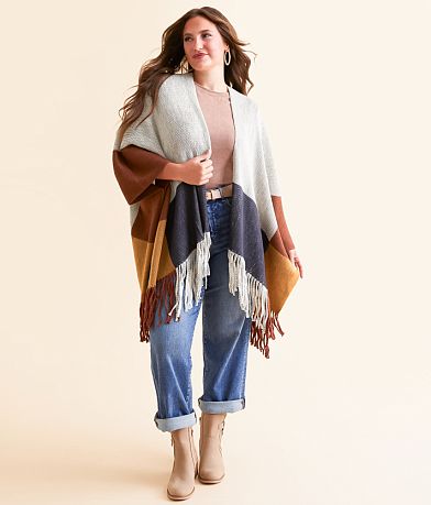 Angie Color Block Fringe Cardigan Sweater - One size front view