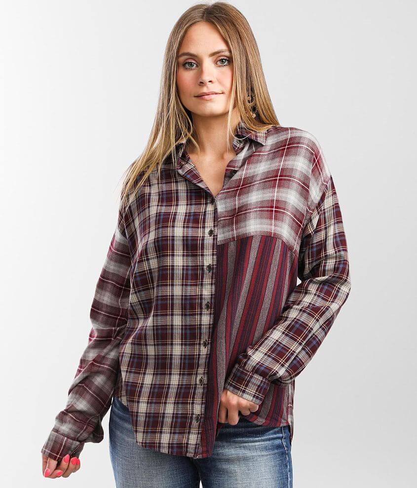 Angie Mixed Plaid Shirt - Women's Shirts/Blouses in Wine | Buckle