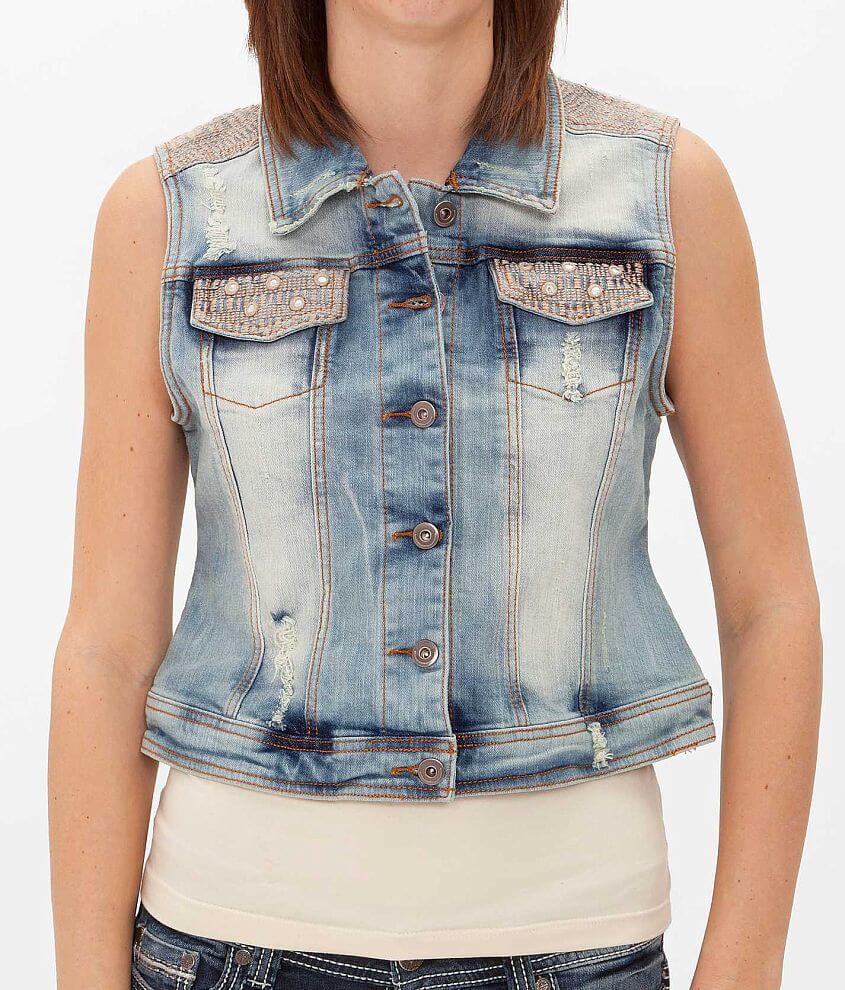 BKE Embroidered Denim Vest front view