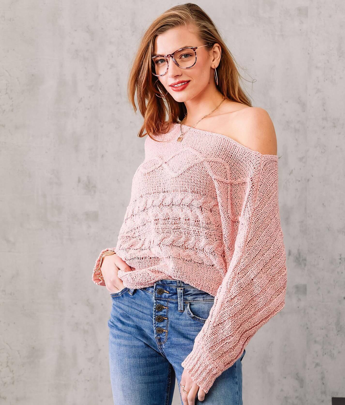 one shoulder cable knit sweater